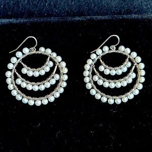Beautiful glass Pearl Multi-tiered Wrapped Hoop Earrings